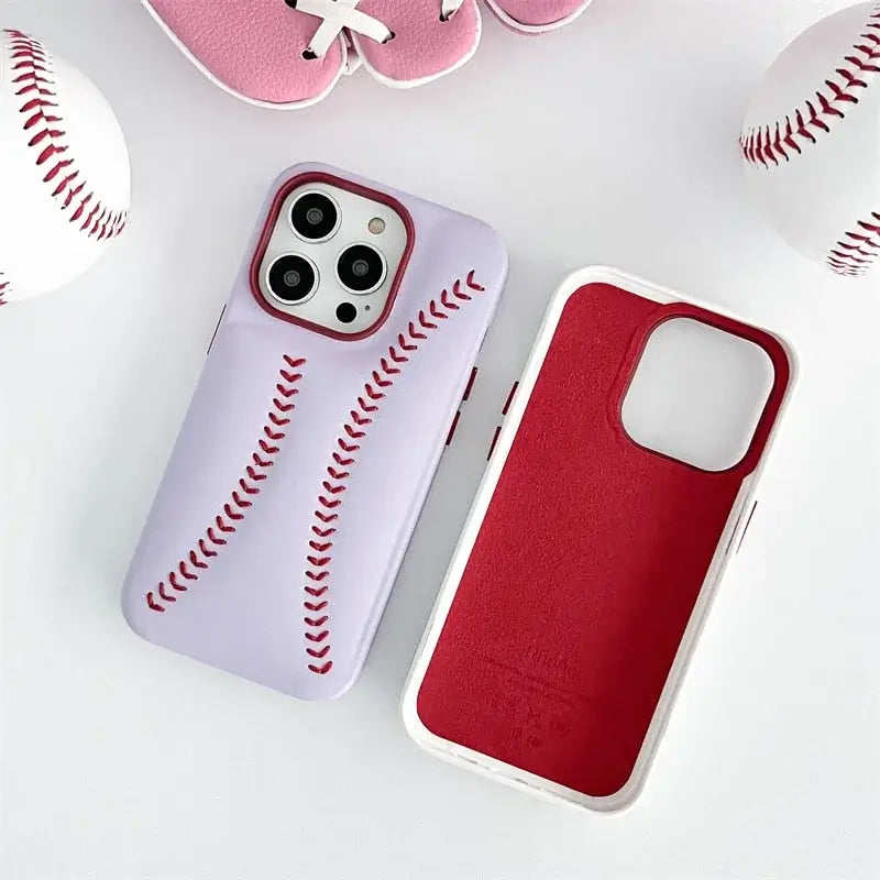 iPhone Baseball Leather Case - Purple