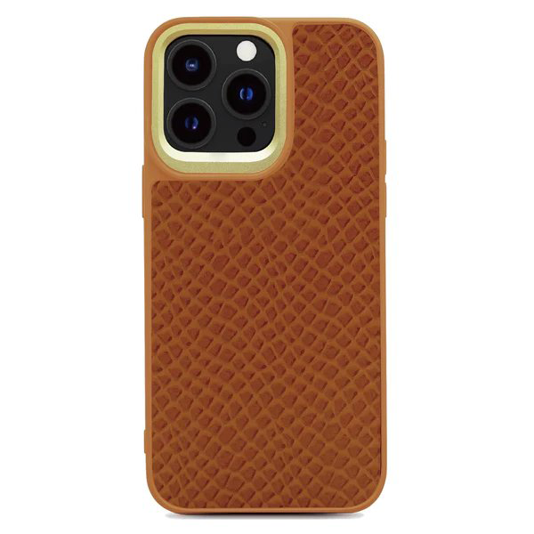 Leather Pearl Pattern Back Case - Brown