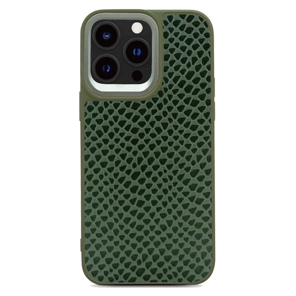 Leather Pearl Pattern Back Case - Olive
