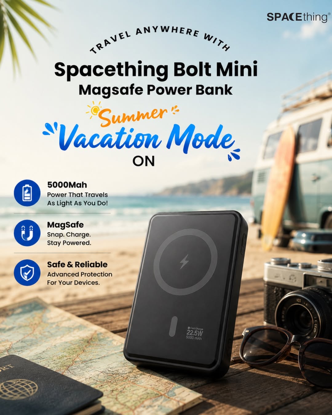 Spacething Bolt Mini 5000Mah Magsafe Power Bank - Black