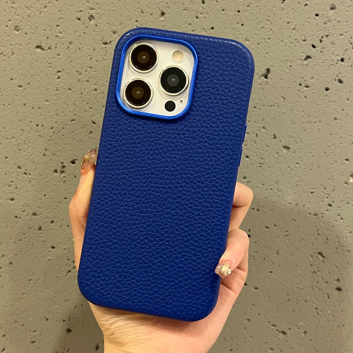 Deep Blue Leather Case With Metal Ring