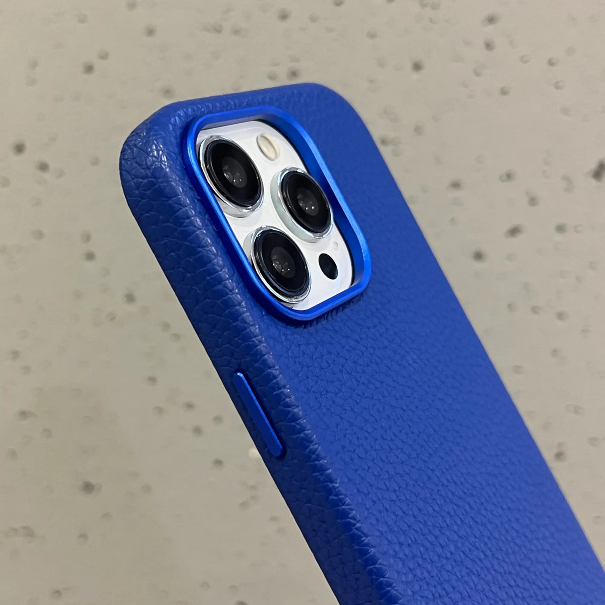 Deep Blue Leather Case With Metal Ring