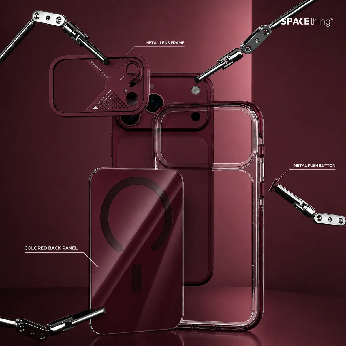 Spacething Defender MagSafe Case for iPhone 18 Pro Max - Burgundy