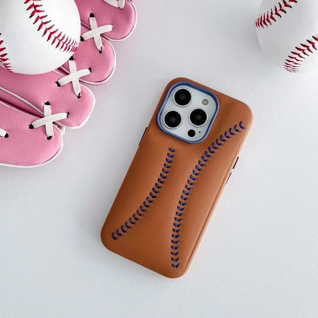 iPhone Baseball Leather Case - Brown