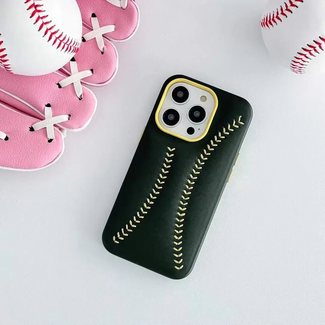 iPhone Baseball Leather Case - Dark Green