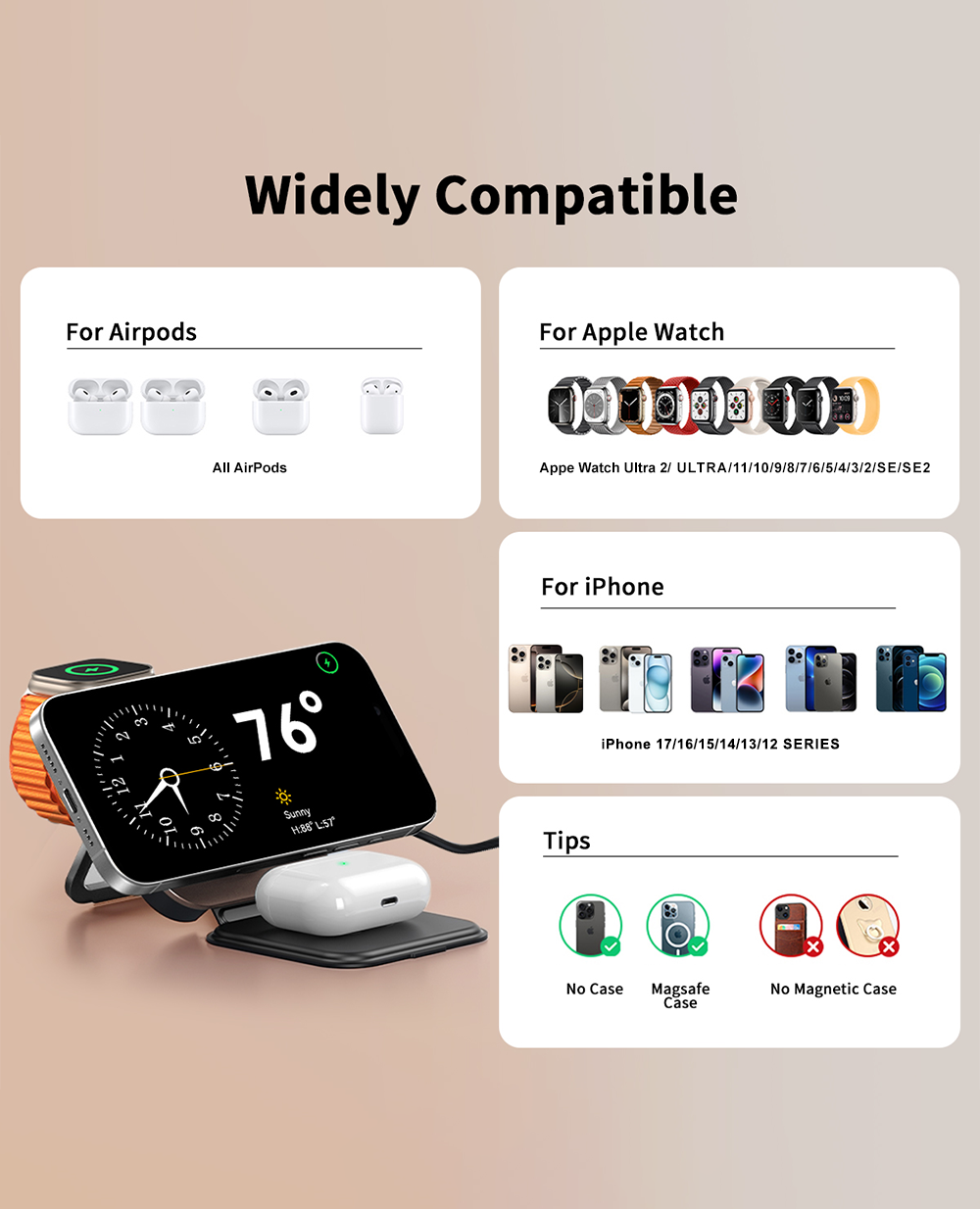3-in-1 Foldable Magnetic with MagSafe Wireless Charger