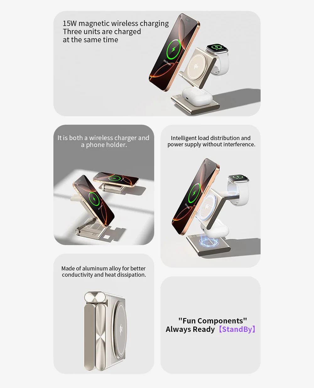 4-In-1Foldable Qi2-Certified Magsafe-Compatible Wireless Charger