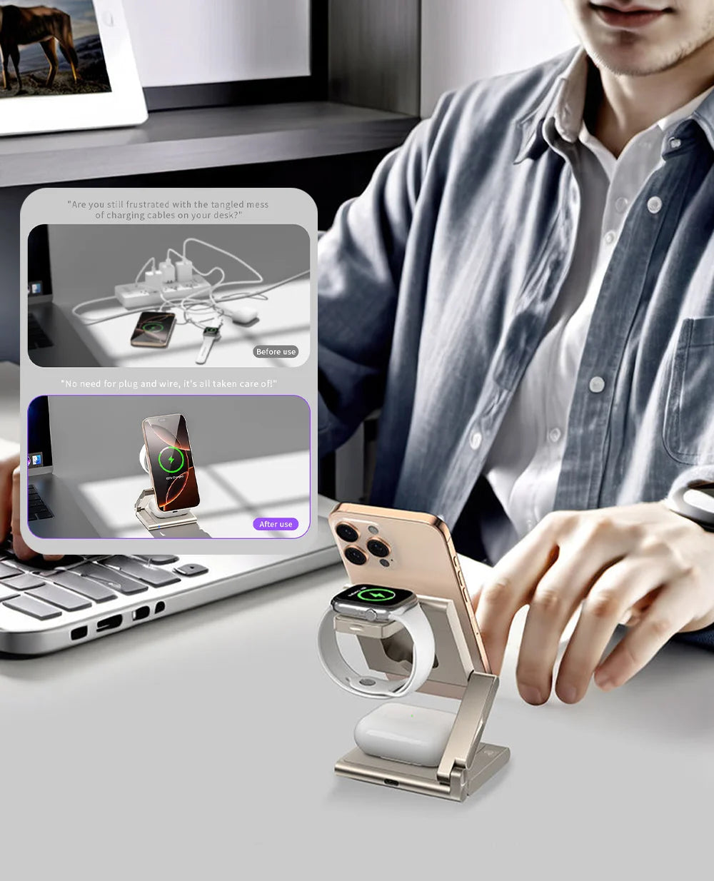 4-In-1Foldable Qi2-Certified Magsafe-Compatible Wireless Charger