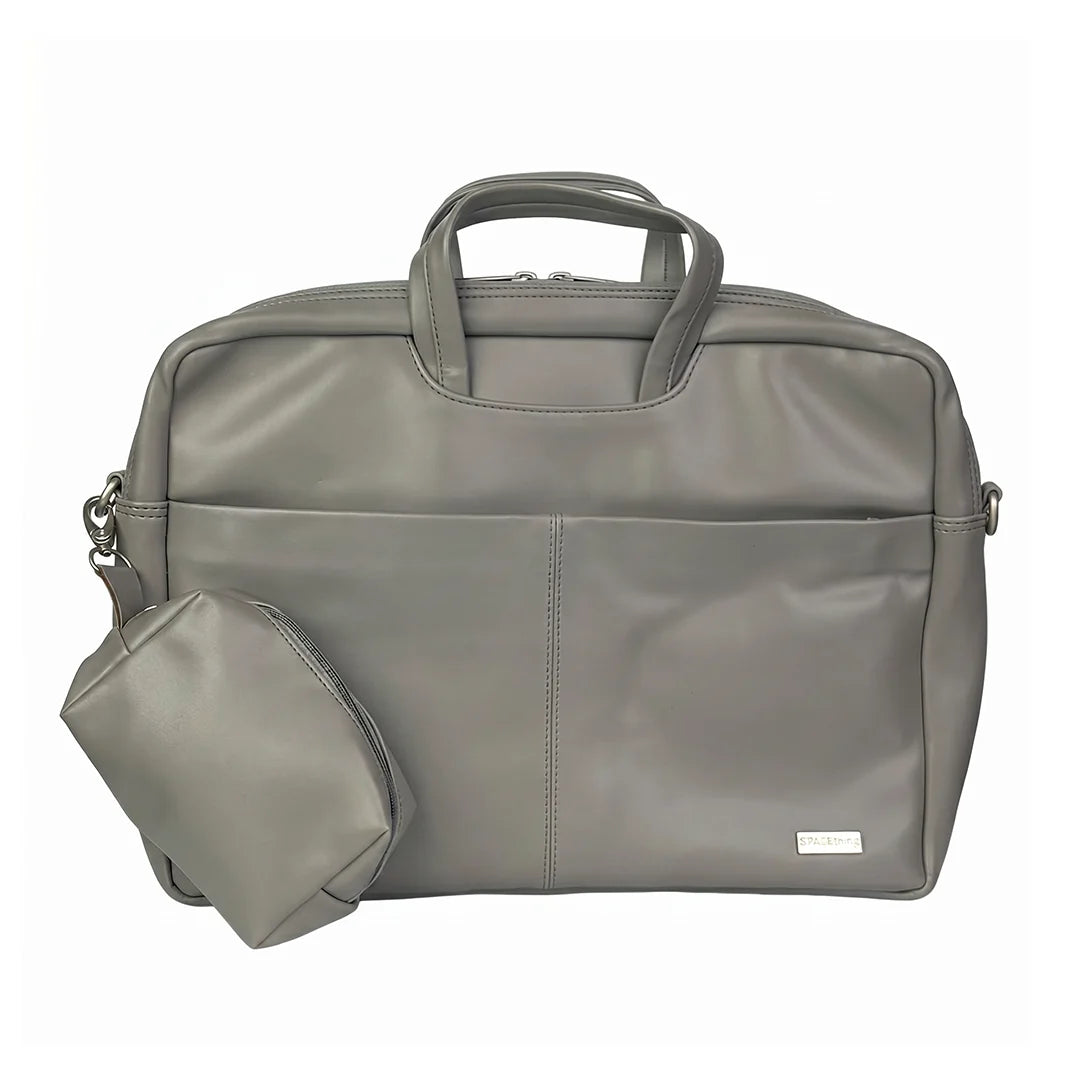 Spacething Helios Leather Laptop Bag With Free Tech Organiser Pouch | 13-14" Inches - Grey