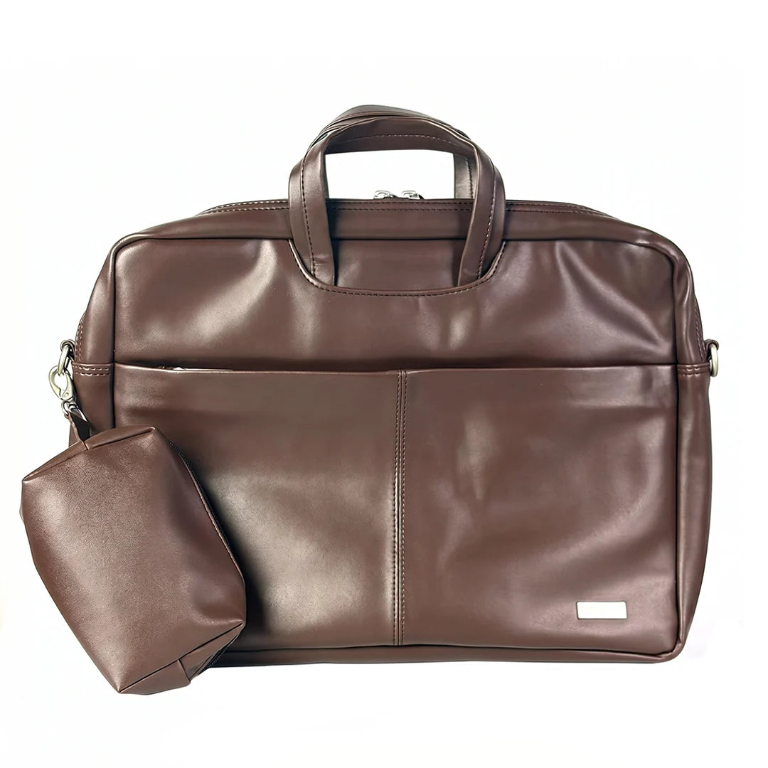 Spacething Helios Leather Laptop Bag With Free Tech Organiser Pouch | 13-14" Inches - Brown