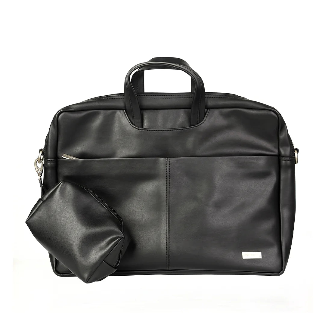 Spacething Helios Leather Laptop Bag With Free Tech Organiser Pouch | 15-16" Inches - Black