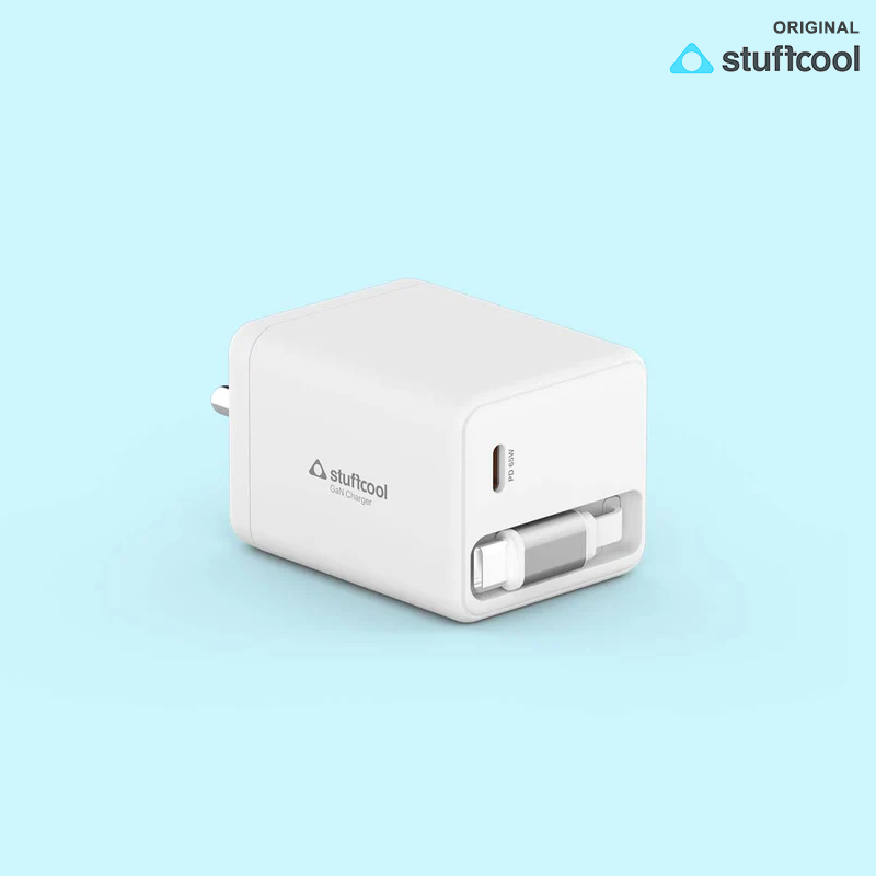 Zeno 65W GaN Wall Charger with USB-C Port & Built-in Retractable Type-C Cable