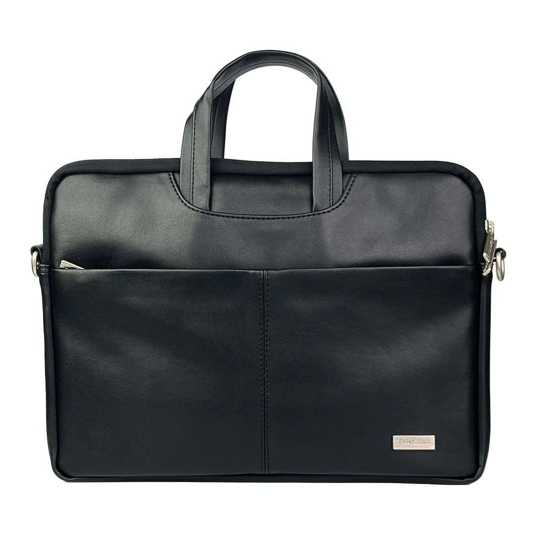 Spacething Helios Leather Laptop Bag With Free Tech Organiser Pouch | 15-16" Inches - Black