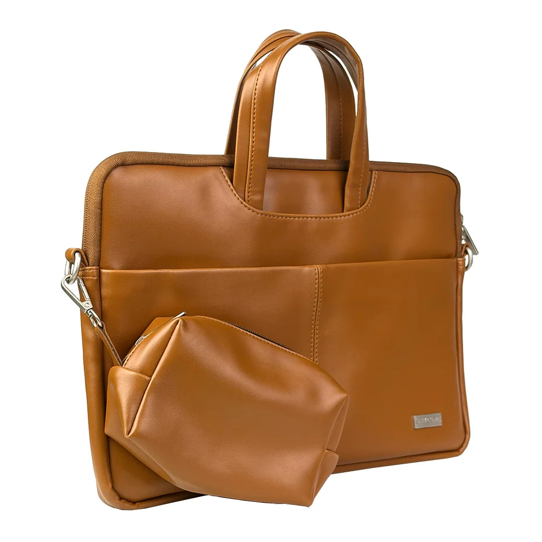 Spacething Helios Leather Laptop Bag With Free Tech Organiser Pouch | 13-14" Inches - Tan Brown