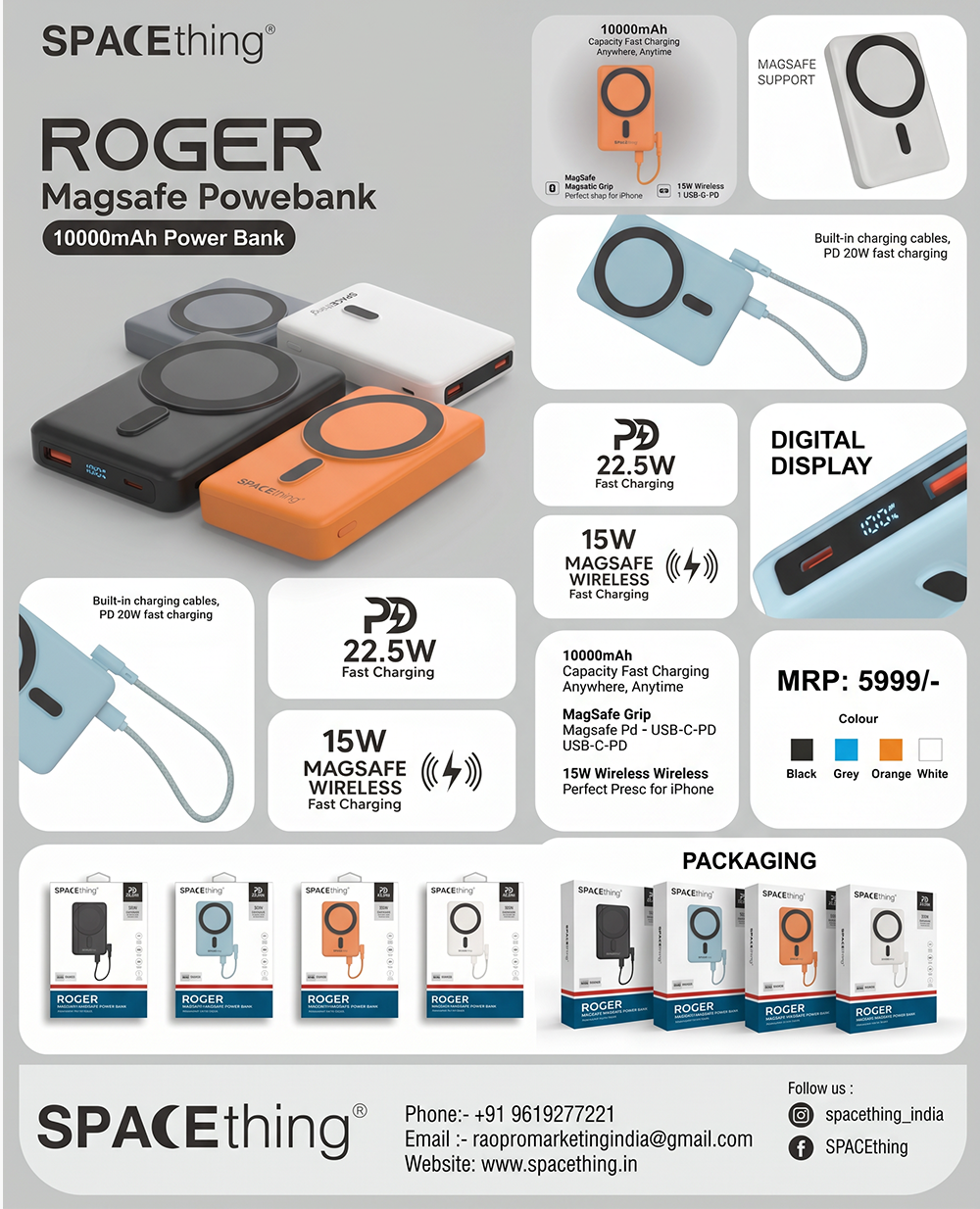 Spacething ROGER 10000mAH Power Bank - White