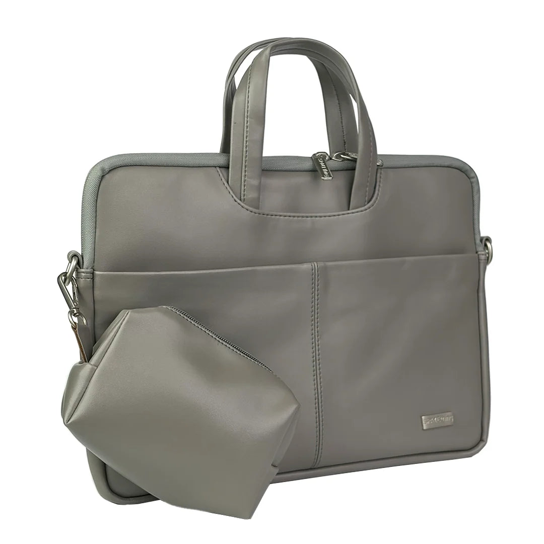 Spacething Helios Leather Laptop Bag With Free Tech Organiser Pouch | 13-14" Inches - Grey