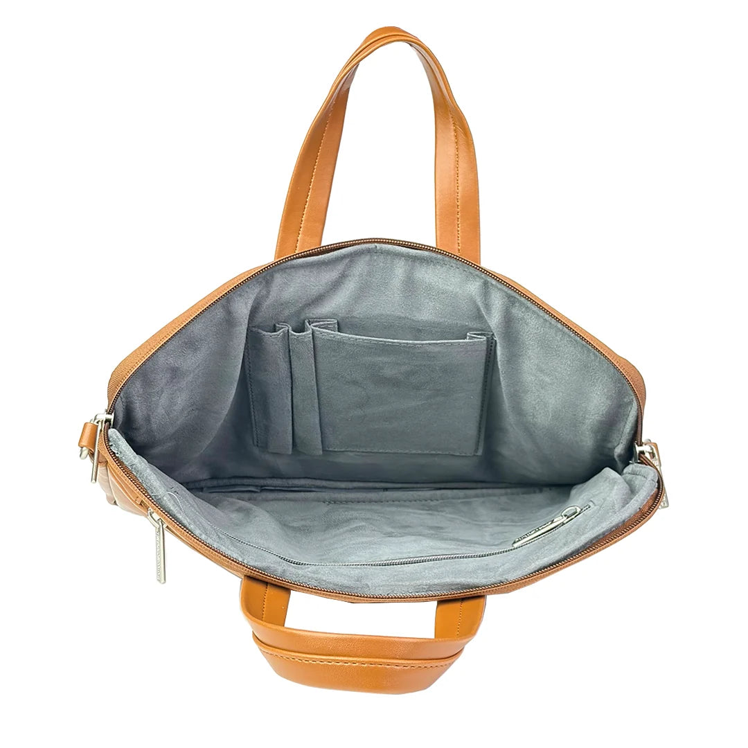 Spacething Helios Leather Laptop Bag With Free Tech Organiser Pouch | 13-14" Inches - Tan Brown