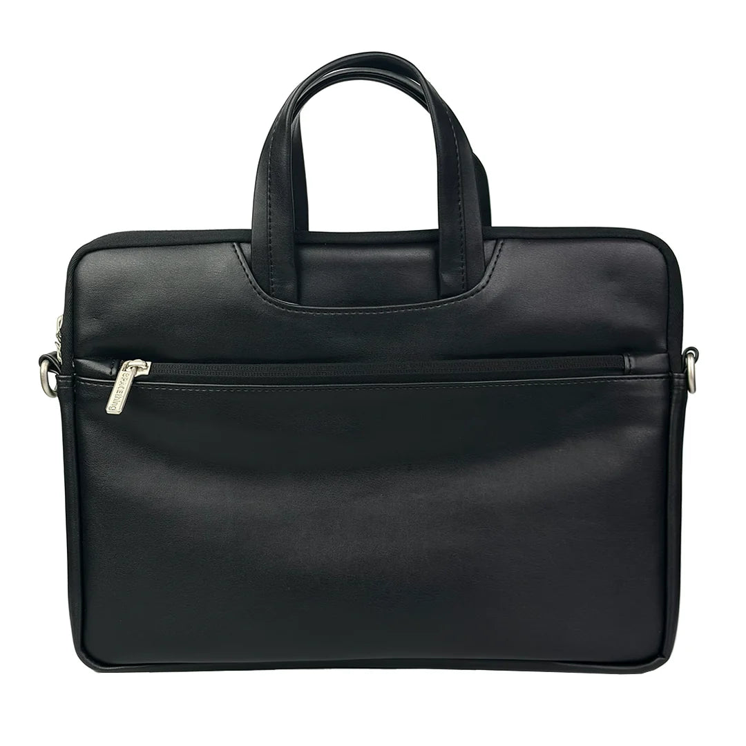 Spacething Helios Leather Laptop Bag With Free Tech Organiser Pouch | 15-16" Inches - Black