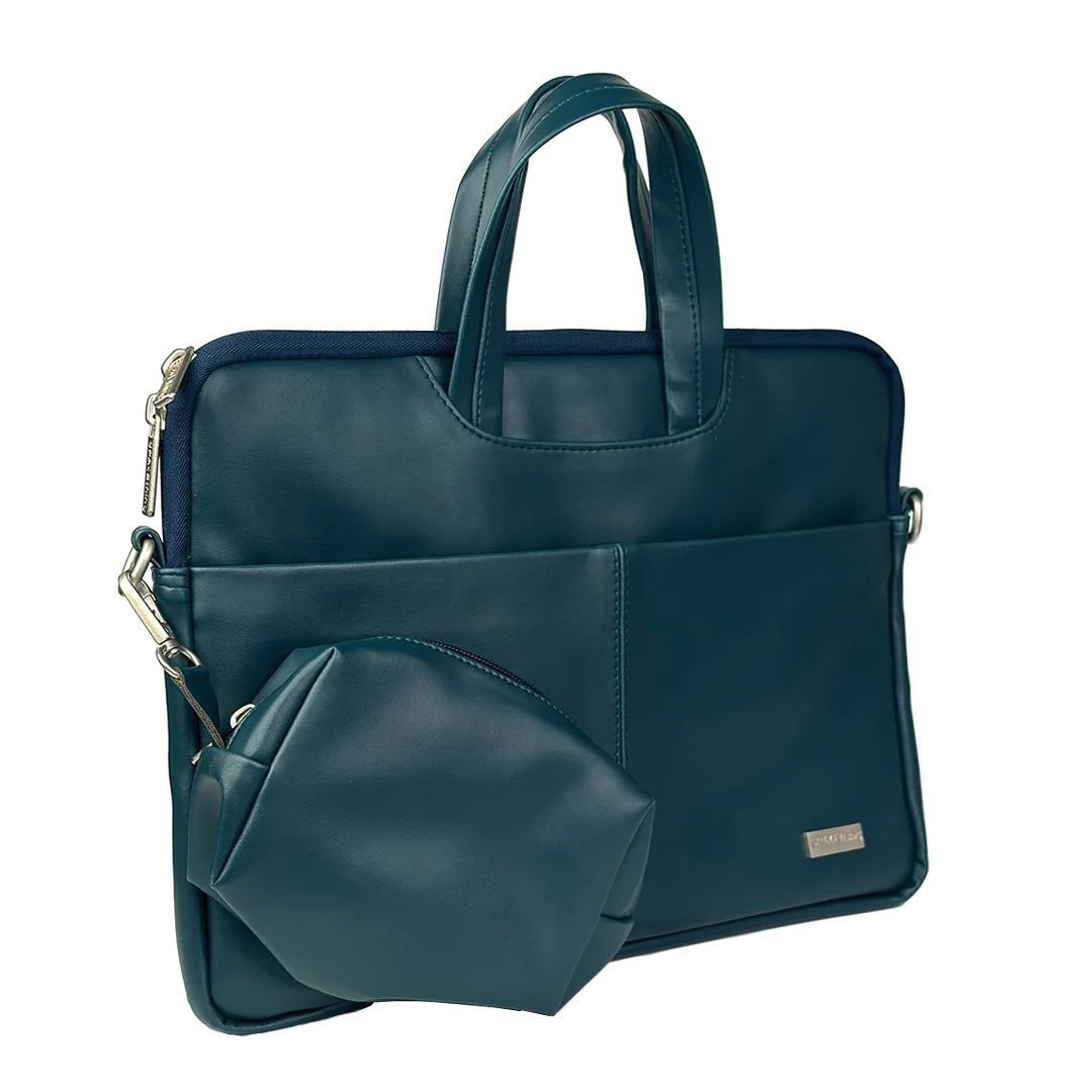 Spacething Helios Leather Laptop Bag With Free Tech Organiser Pouch | 13-14" Inches - Blue