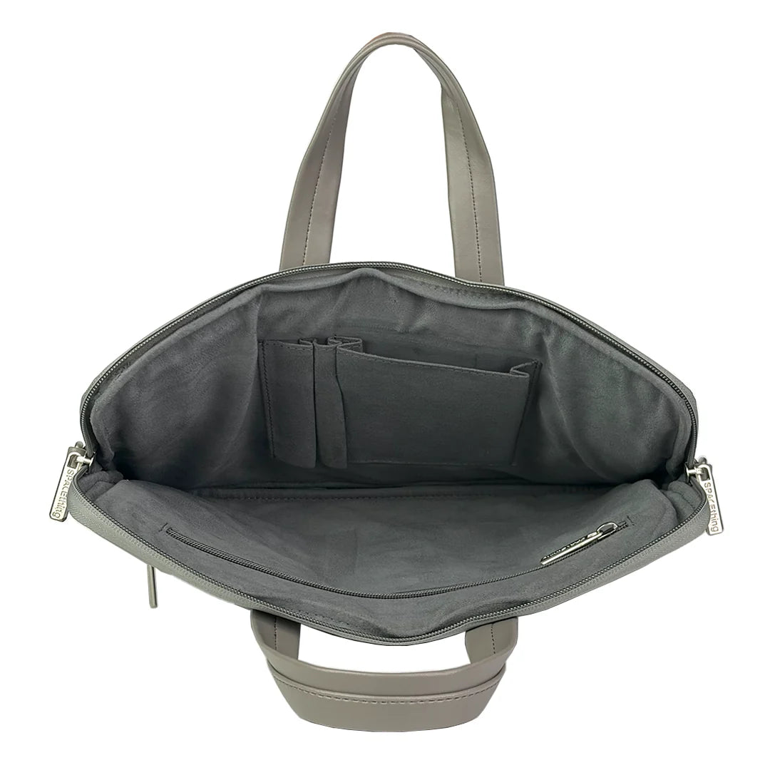 Spacething Helios Leather Laptop Bag With Free Tech Organiser Pouch | 13-14" Inches - Grey