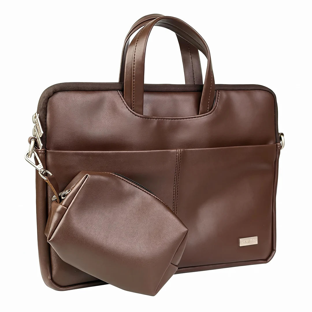 Spacething Helios Leather Laptop Bag With Free Tech Organiser Pouch | 13-14" Inches - Brown