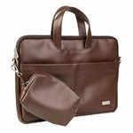 Spacething Helios Leather Laptop Bag With Free Tech Organiser Pouch | 13-14" Inches - Brown