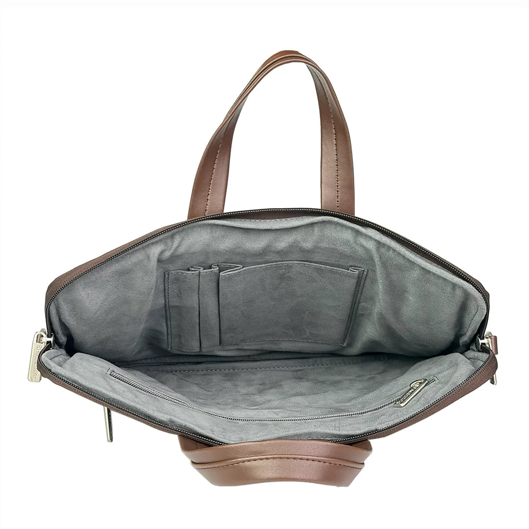 Spacething Helios Leather Laptop Bag With Free Tech Organiser Pouch | 13-14" Inches - Brown