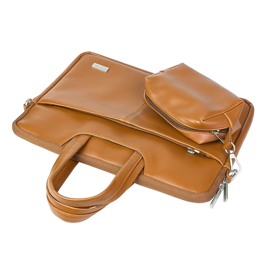 Spacething Helios Leather Laptop Bag With Free Tech Organiser Pouch | 13-14" Inches - Tan Brown