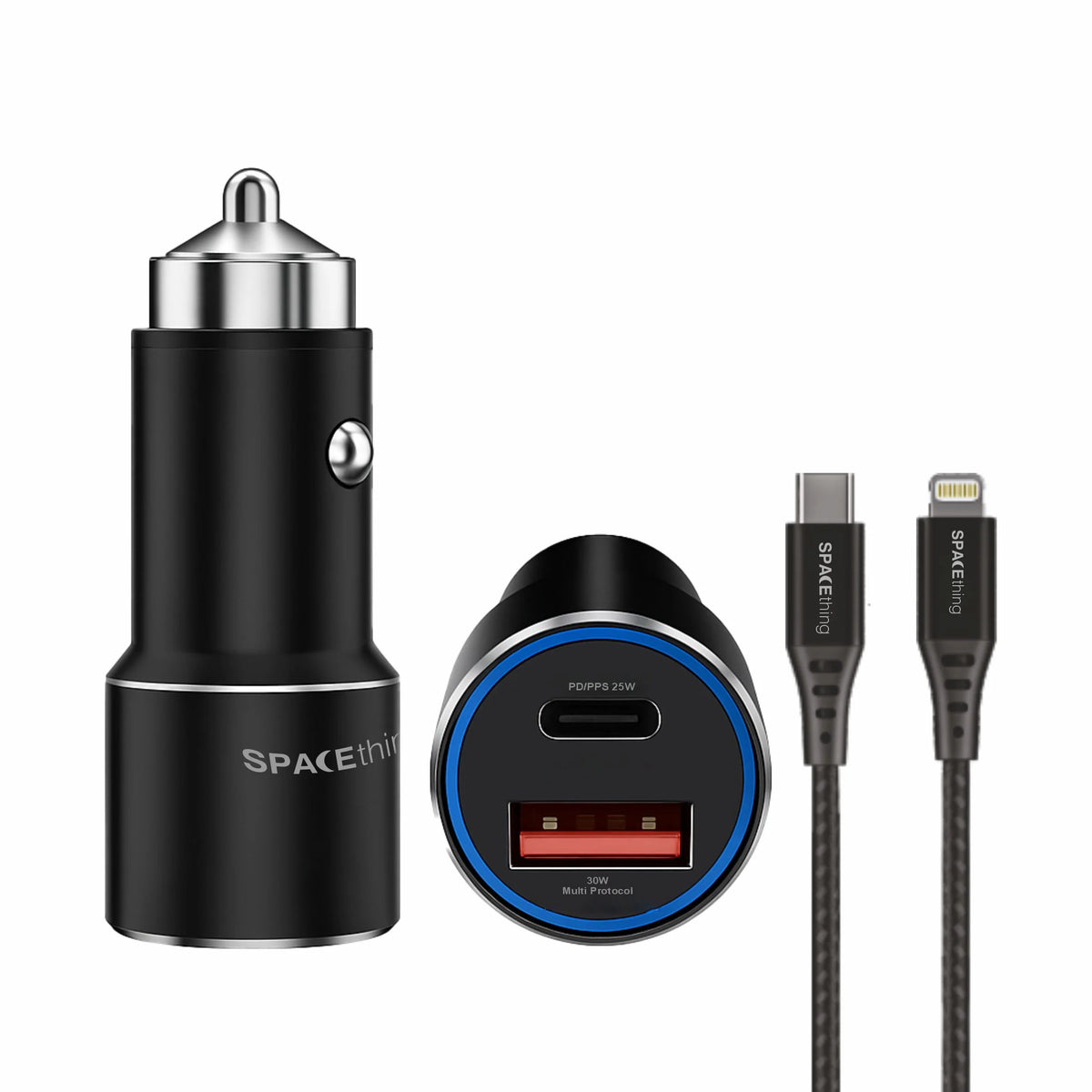 Spacething Speedo Car Charger 55W (with USB-C to Lightning Cable) Colour - Black