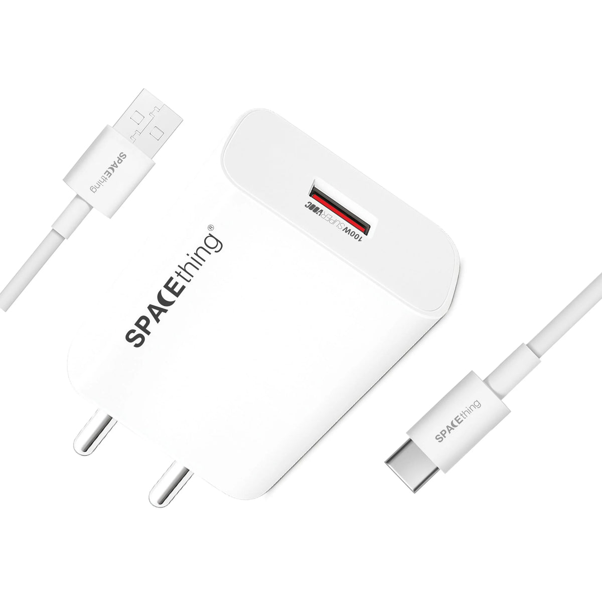 Spacething Rapid 100W SuperVOOC Fast Charger with USB to C Cable - White