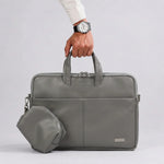 Spacething Helios Leather Laptop Bag With Free Tech Organiser Pouch | 13-14" Inches - Grey