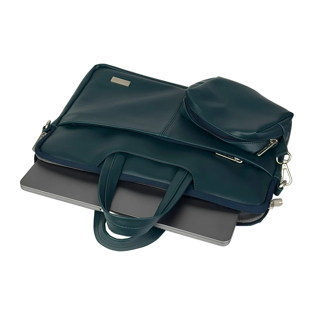 Spacething Helios Leather Laptop Bag With Free Tech Organiser Pouch | 13-14" Inches - Blue