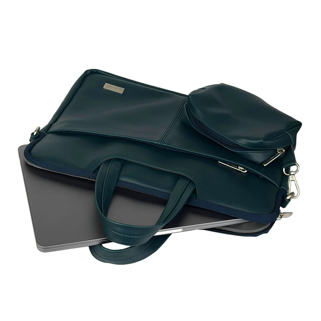 Spacething Helios Leather Laptop Bag With Free Tech Organiser Pouch | 13-14" Inches - Blue