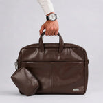 Spacething Helios Leather Laptop Bag With Free Tech Organiser Pouch | 13-14" Inches - Brown