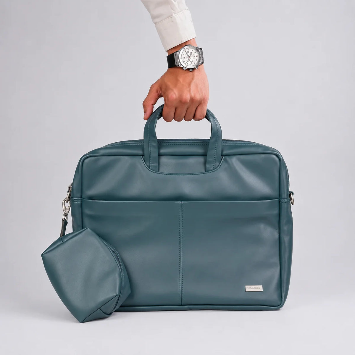 Spacething Helios Leather Laptop Bag With Free Tech Organiser Pouch | 13-14" Inches - Blue