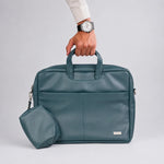 Spacething Helios Leather Laptop Bag With Free Tech Organiser Pouch | 13-14" Inches - Blue