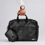 Spacething Helios Leather Laptop Bag With Free Tech Organiser Pouch | 15-16" Inches - Black