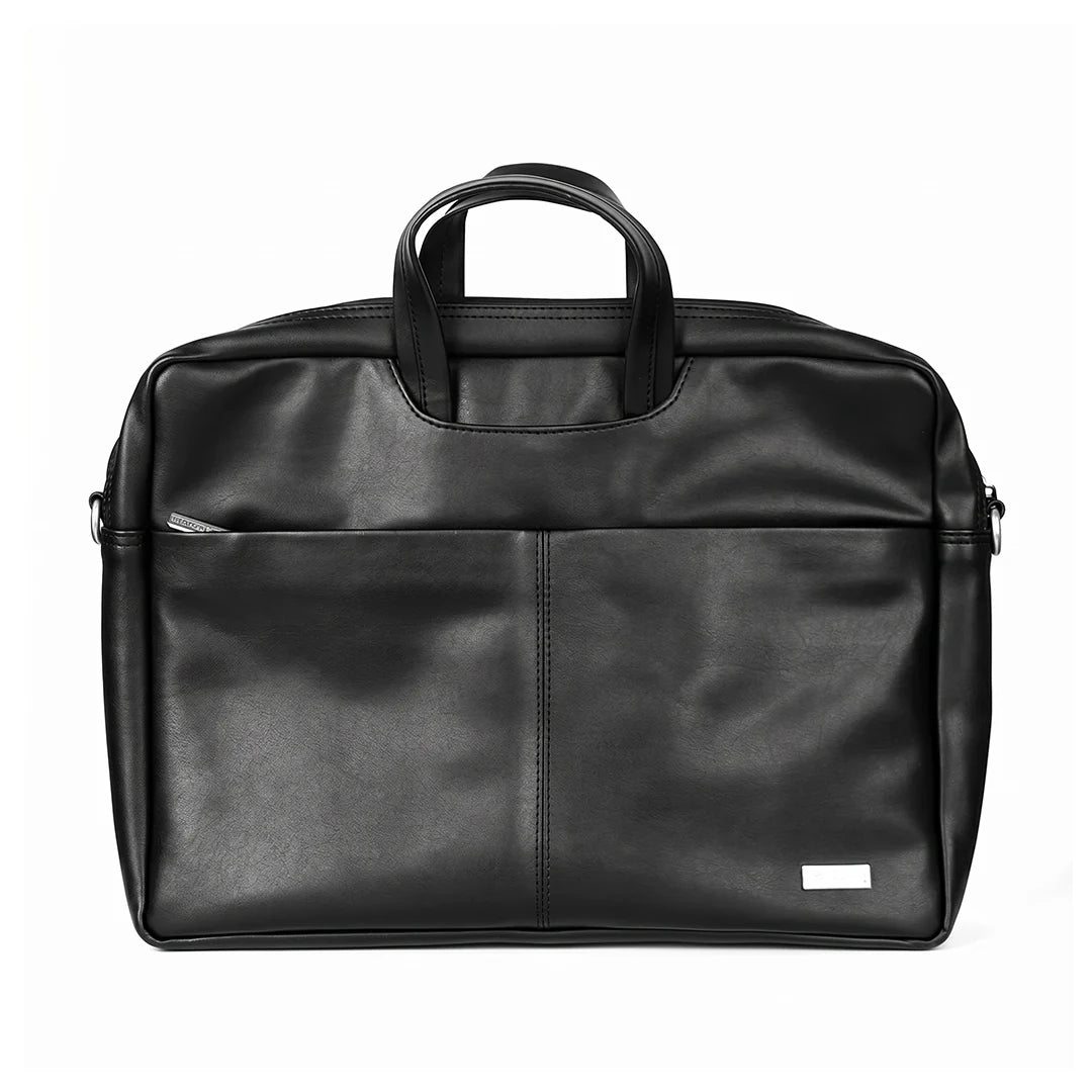 Spacething Helios Leather Laptop Bag With Free Tech Organiser Pouch | 15-16" Inches - Black