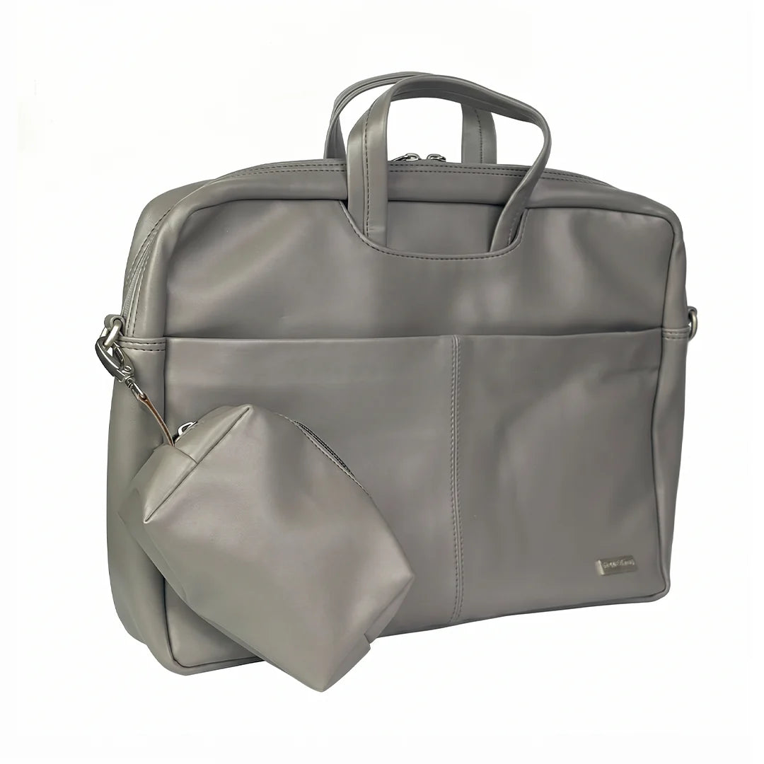 Spacething Helios Leather Laptop Bag With Free Tech Organiser Pouch | 13-14" Inches - Grey