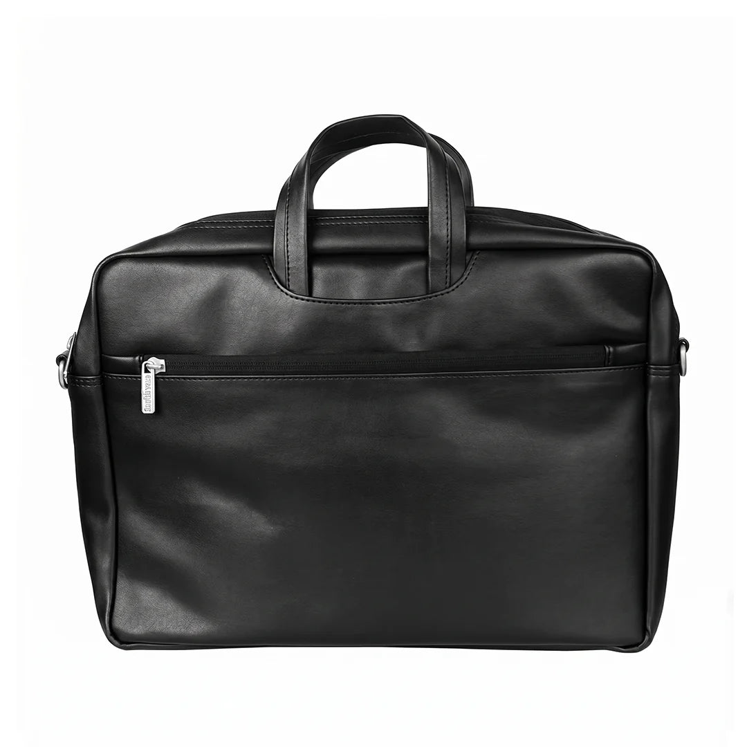 Spacething Helios Leather Laptop Bag With Free Tech Organiser Pouch | 15-16" Inches - Black
