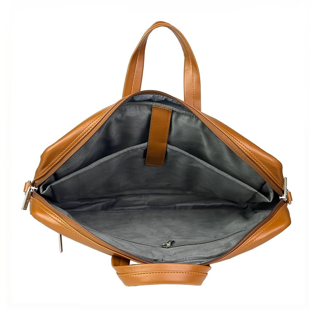 Spacething Helios Leather Laptop Bag With Free Tech Organiser Pouch | 13-14" Inches - Tan Brown