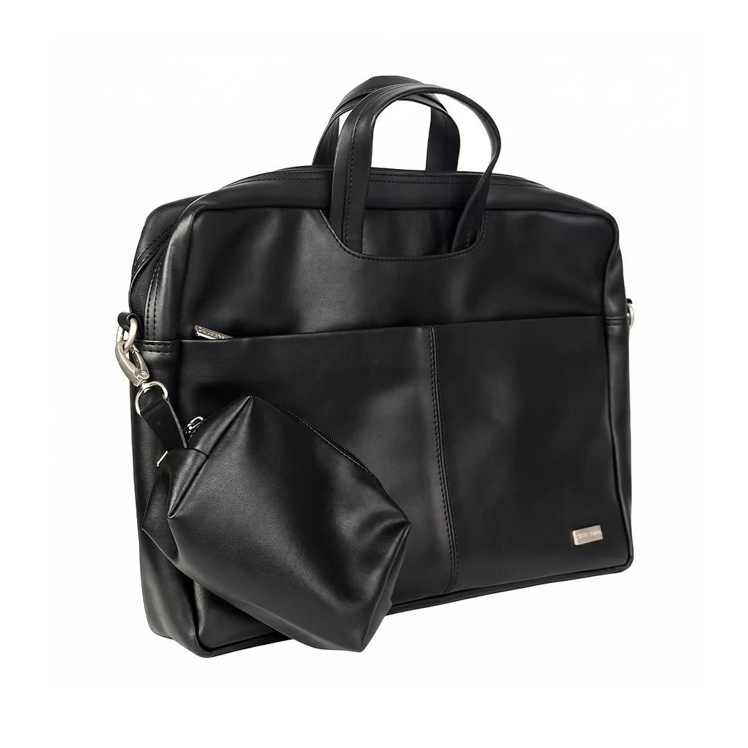 Spacething Helios Leather Laptop Bag With Free Tech Organiser Pouch | 15-16" Inches - Black