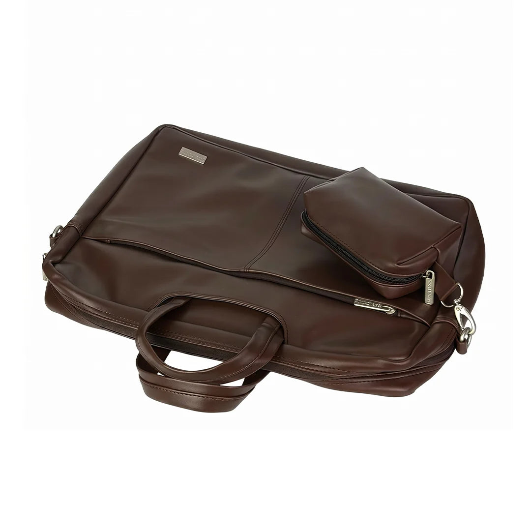 Spacething Helios Leather Laptop Bag With Free Tech Organiser Pouch | 13-14" Inches - Brown