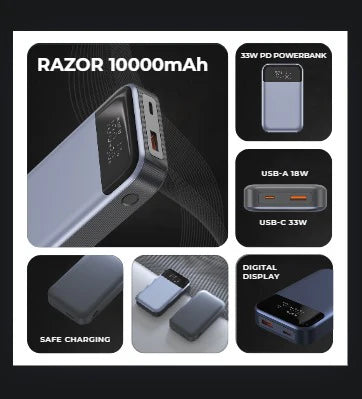 Spacething Razor 10000MAH PD/PPS 33W Power Bank- Grey
