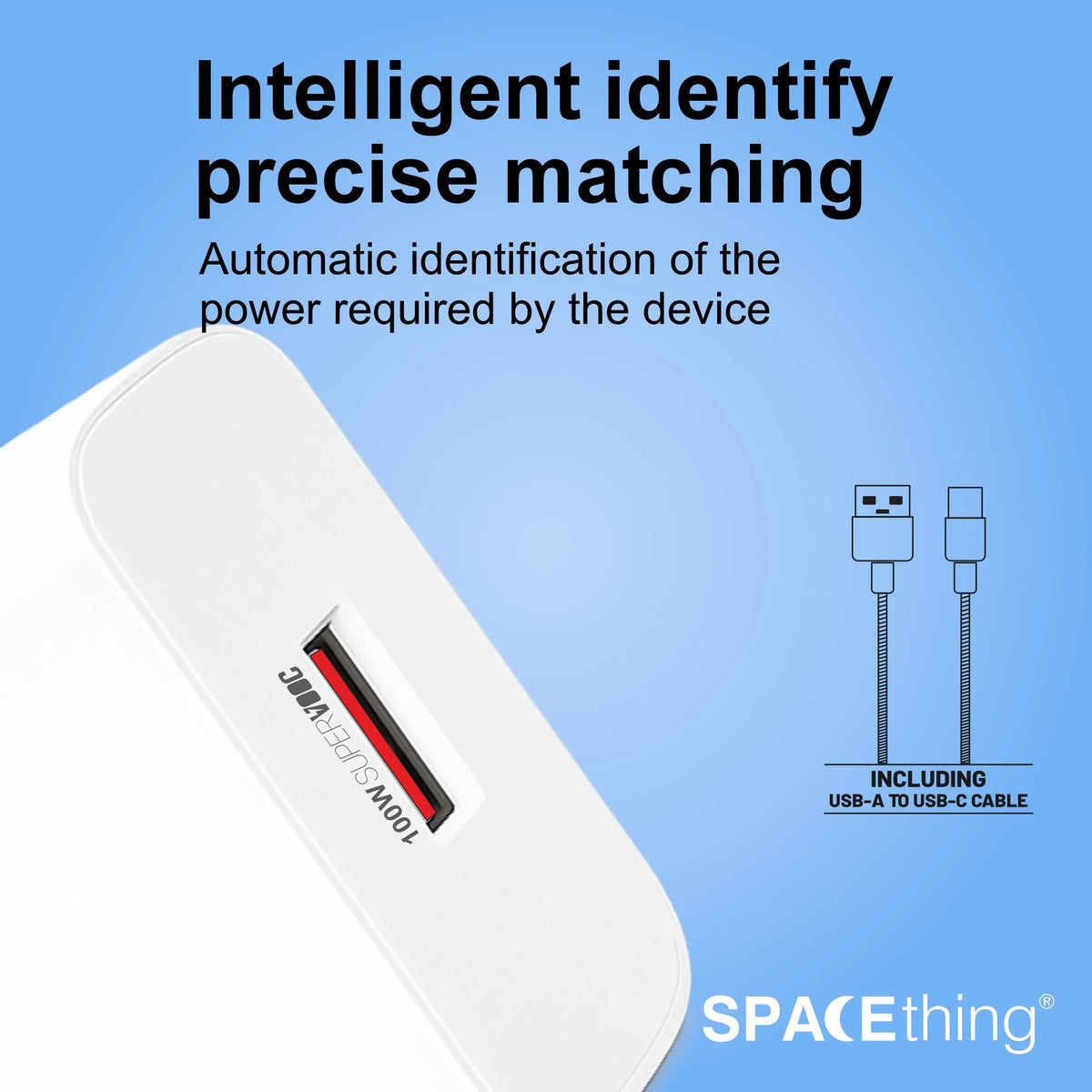 Spacething Rapid 100W SuperVOOC Fast Charger with USB to C Cable - White