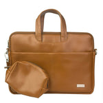 Spacething Helios Leather Laptop Bag With Free Tech Organiser Pouch | 13-14" Inches - Tan Brown