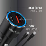Spacething Speedo Car Charger 55W (with USB-C to USB-C Cable) Colour - Black