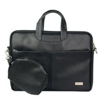 Spacething Helios Leather Laptop Bag With Free Tech Organiser Pouch | 15-16" Inches - Black