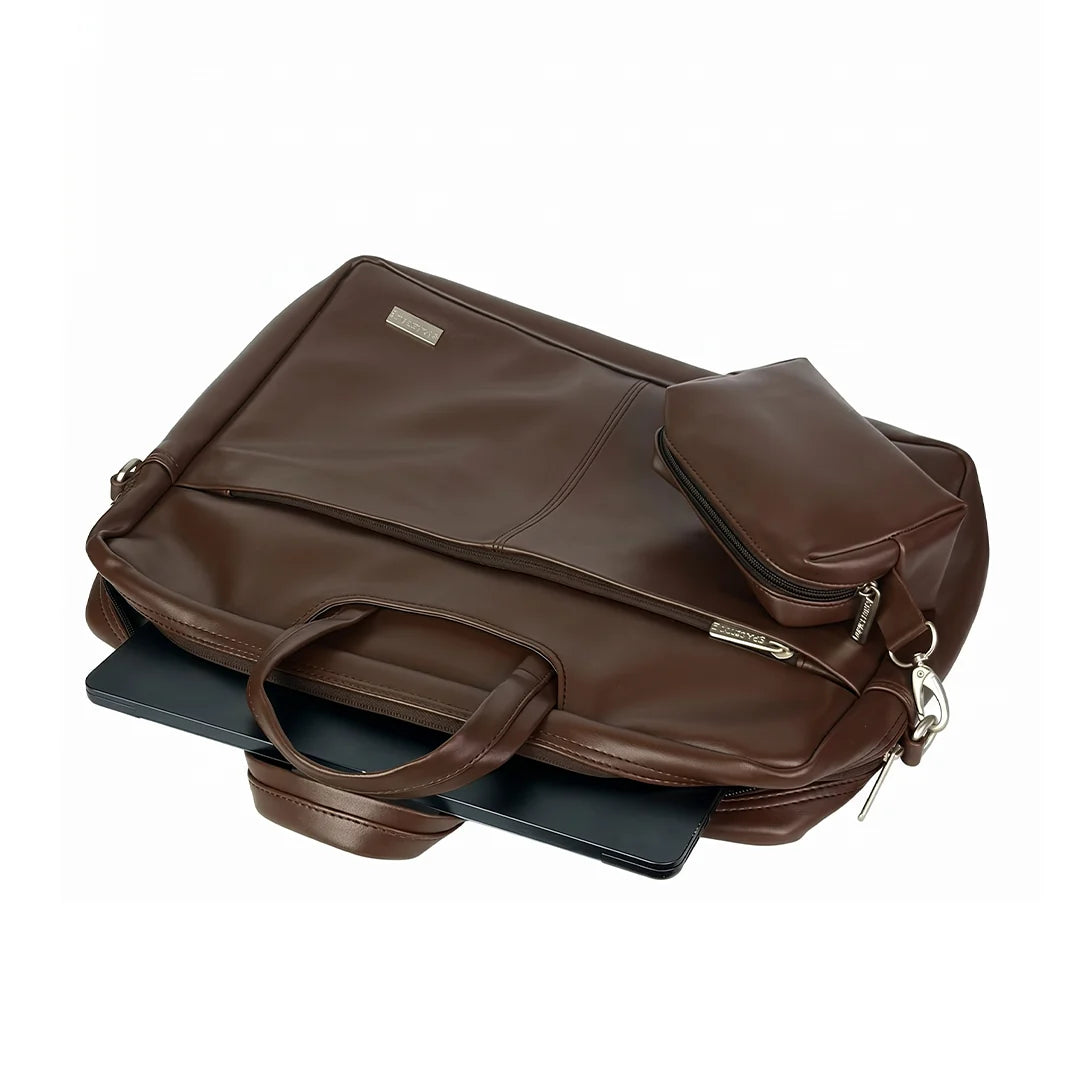 Spacething Helios Leather Laptop Bag With Free Tech Organiser Pouch | 13-14" Inches - Brown