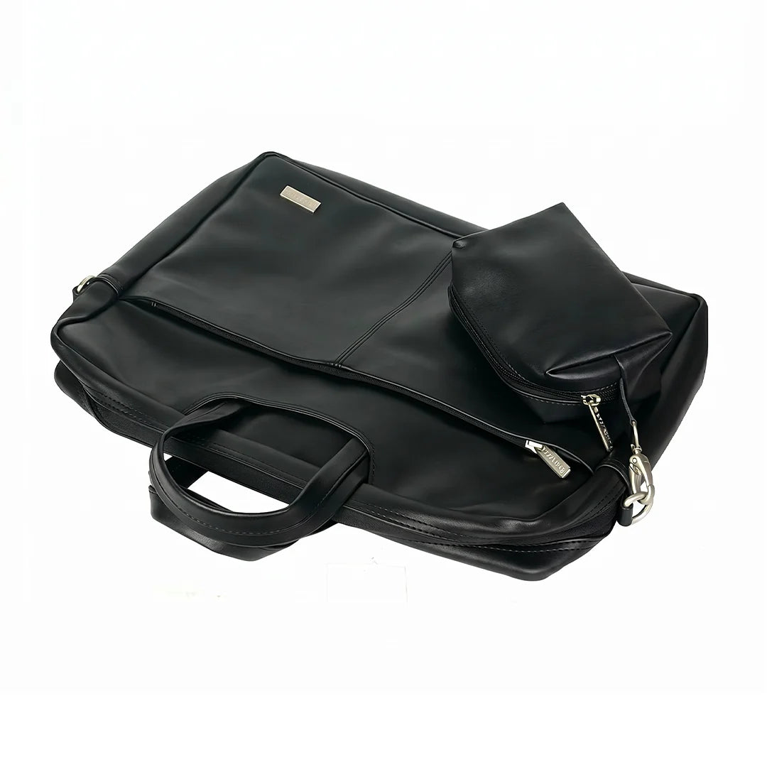 Spacething Helios Leather Laptop Bag With Free Tech Organiser Pouch | 15-16" Inches - Black